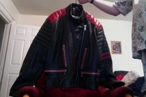 Black and Red leather biker jacket.