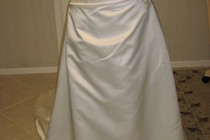 A beautiful satin side draped A-line with lace-up back